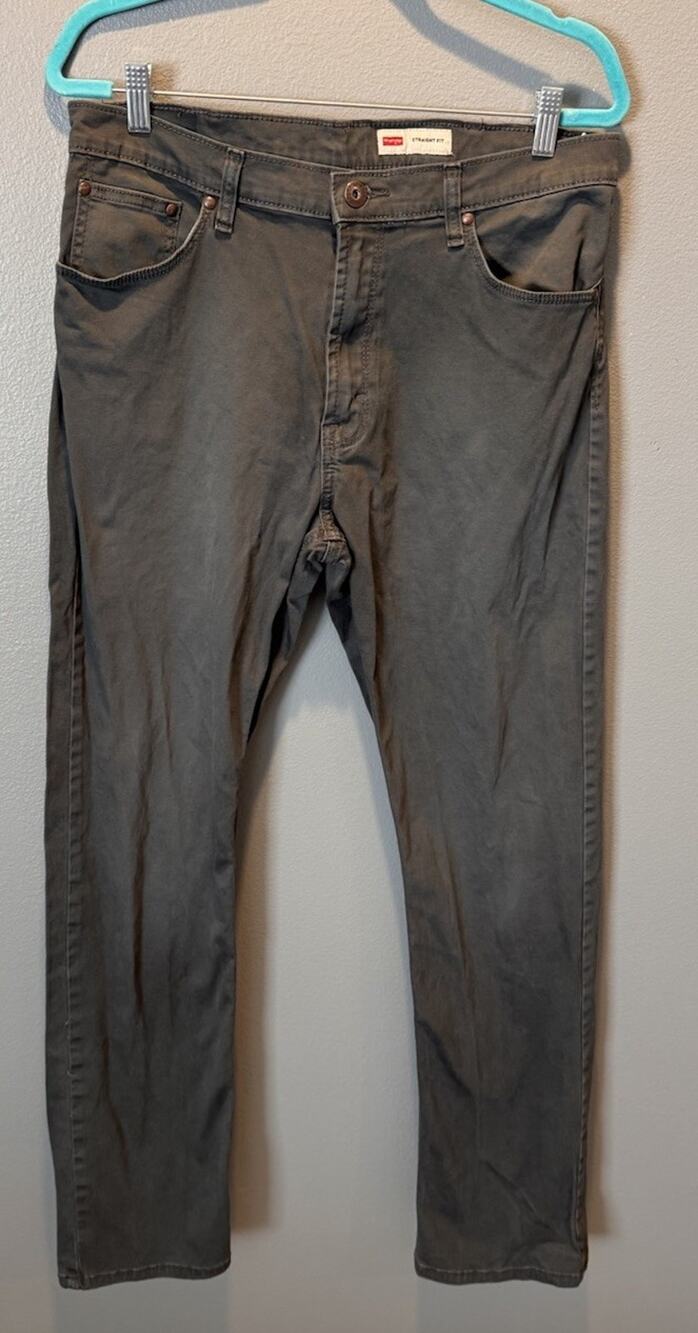 Mens Wrangler Denim Chino Pants Gray Straight Fit 34x34
